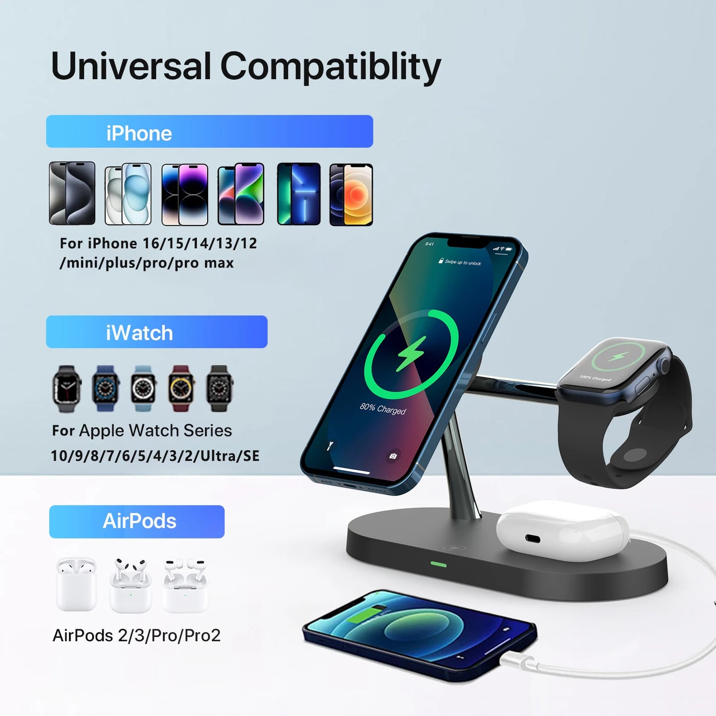 3 in 1 Wireless Charger Stand For Apple Products